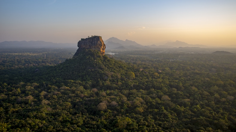 Beautiful evening colors during sunset over Sigiriya, or Lions Rock in Sri Lanka.